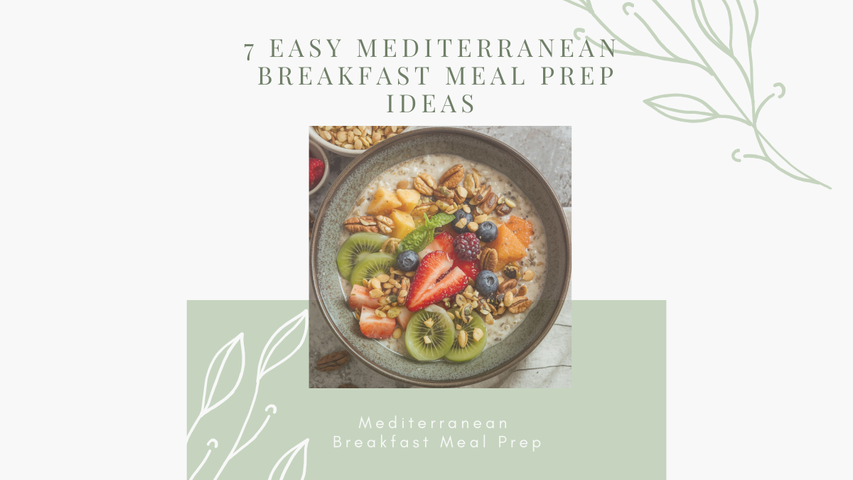 Mediterranean breakfast meal prep containers with yogurt, egg muffins, and overnight oats