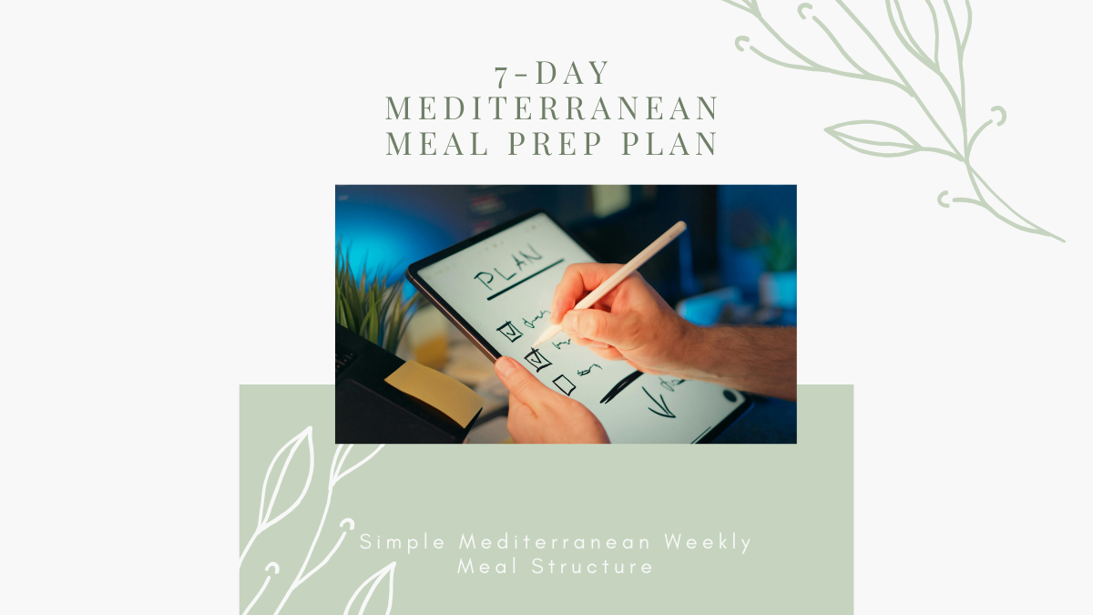 7 day Mediterranean meal prep plan with healthy weekly meals including grains vegetables and protein