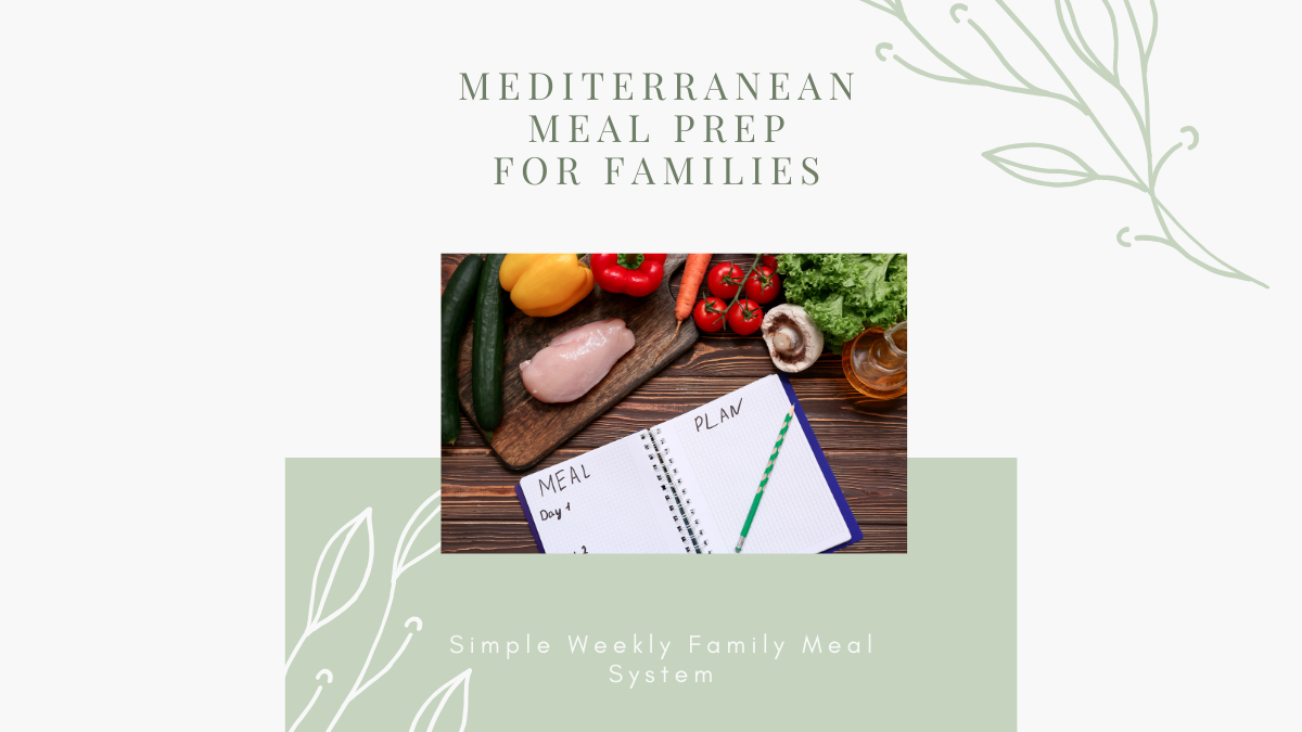 Mediterranean meal prep meals prepared for a family including grains vegetables and healthy ingredients